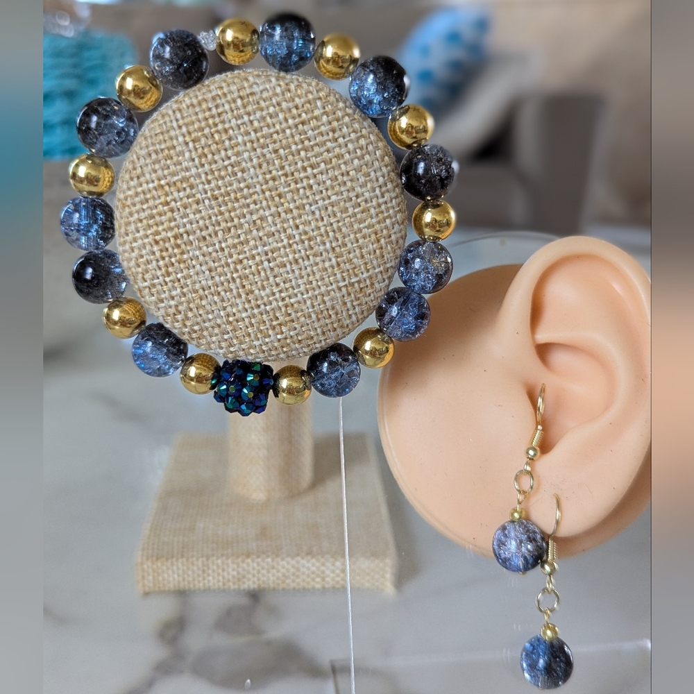 Elegant Gold and Blue Beaded Earrings